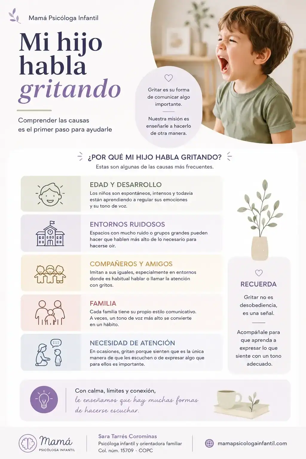 infografía sobre "Mi hijo habla gritando"