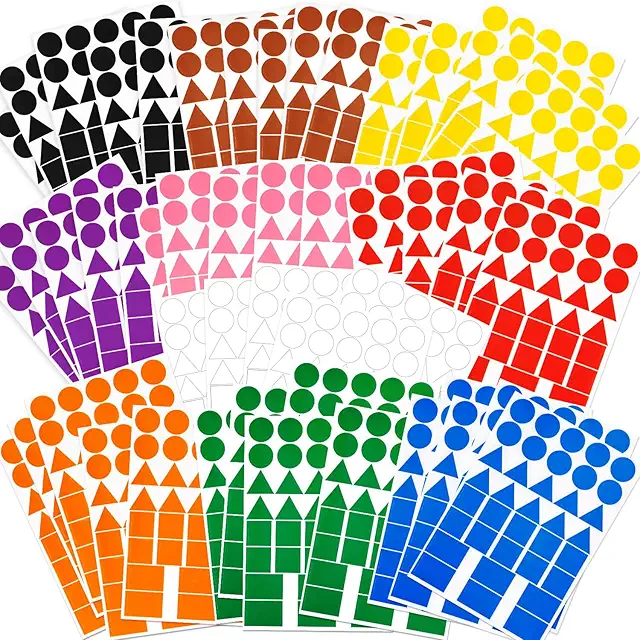 1800 gomets de colores y formas para actividades infantiles